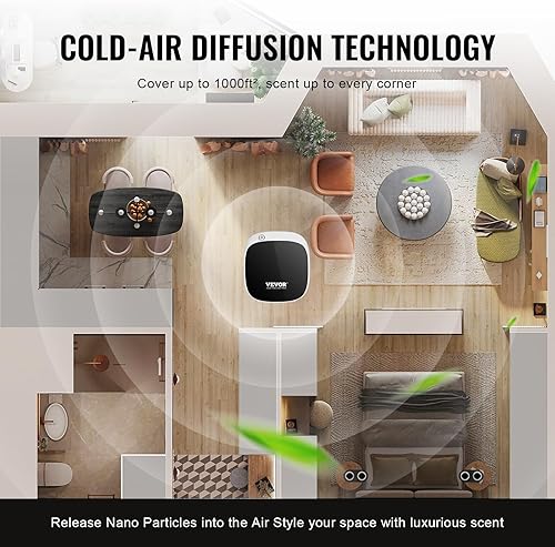 Miniatura 3 de VEVOR Máquina de aire aromático para el hogar, difusor inteligente de aceites esenciales de 3.4 fl oz con tecnología de aire frío, difusor de aire