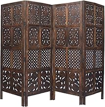 Wooden Room Partition/Screen/Room Divider/Room Separator Burnt Wood Finish (Hand Buffing) Frame Traditional Handicrafts 6Ft Height (4 Panel 5 Feet)