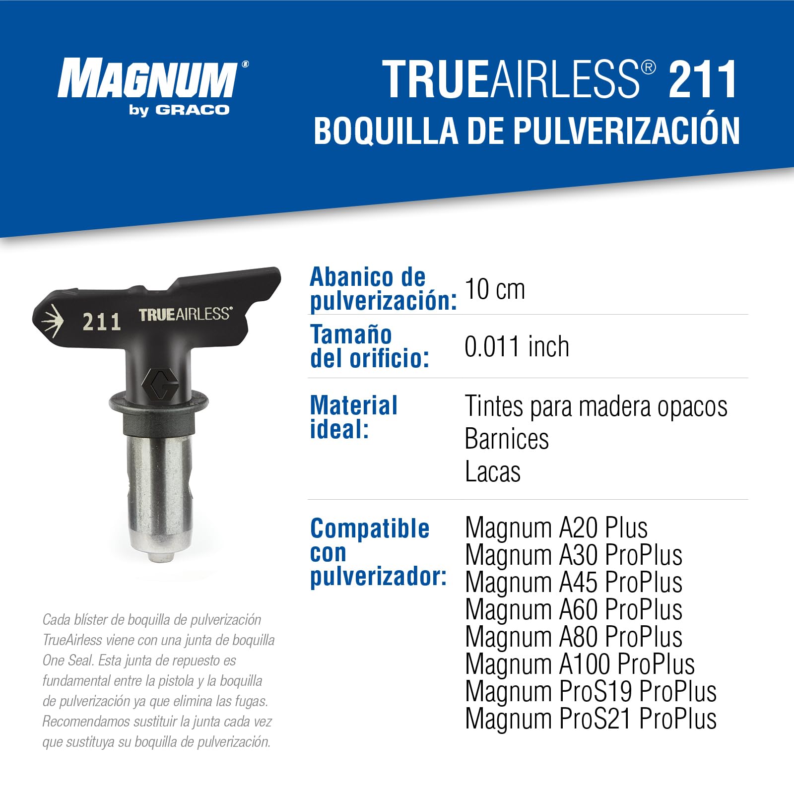 Graco TRA211 Boquilla de pulverización TrueAirless 211 - para Magnum A20, A30, A45, A60, A80, A100, ProS19, ProS21