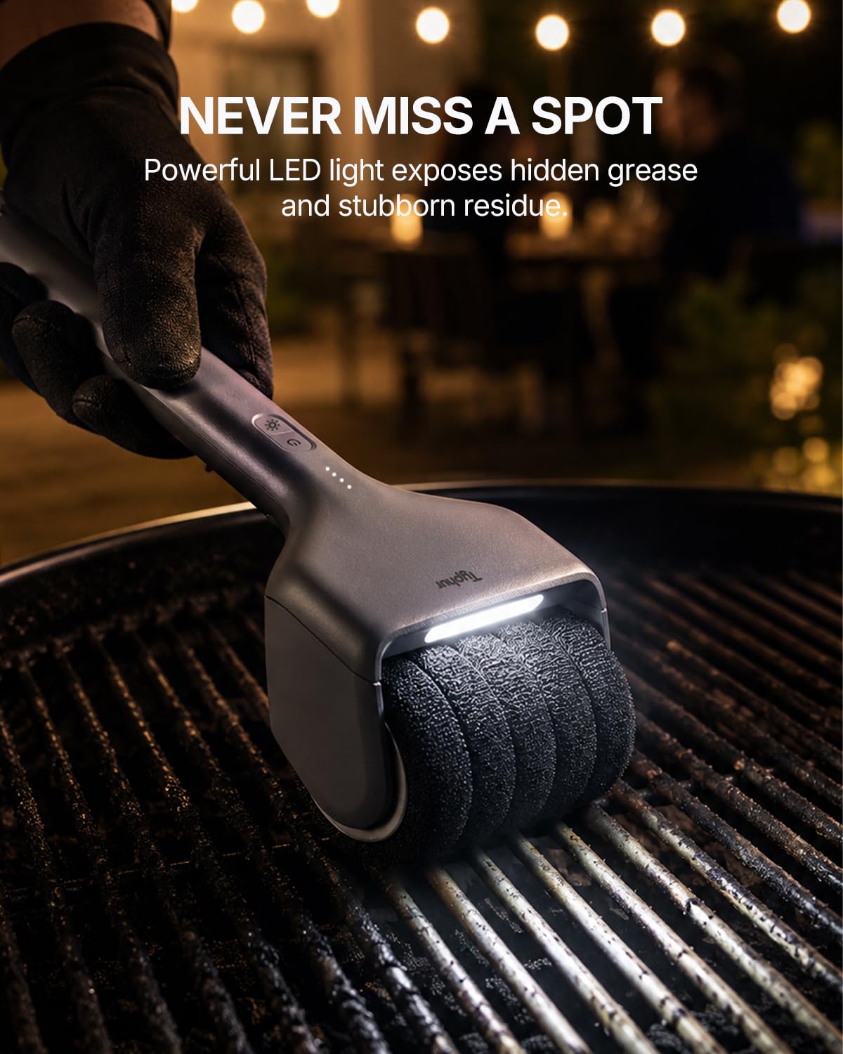 Typhur Cepillo eléctrico para Barbacoa, 90 W de Alto par de torsión, Limpiador de Parrilla Estable con Limpieza Profunda de Vapor, Cepillo inalámbrico sin cerdas para Rejillas Calientes, Limpia Entre