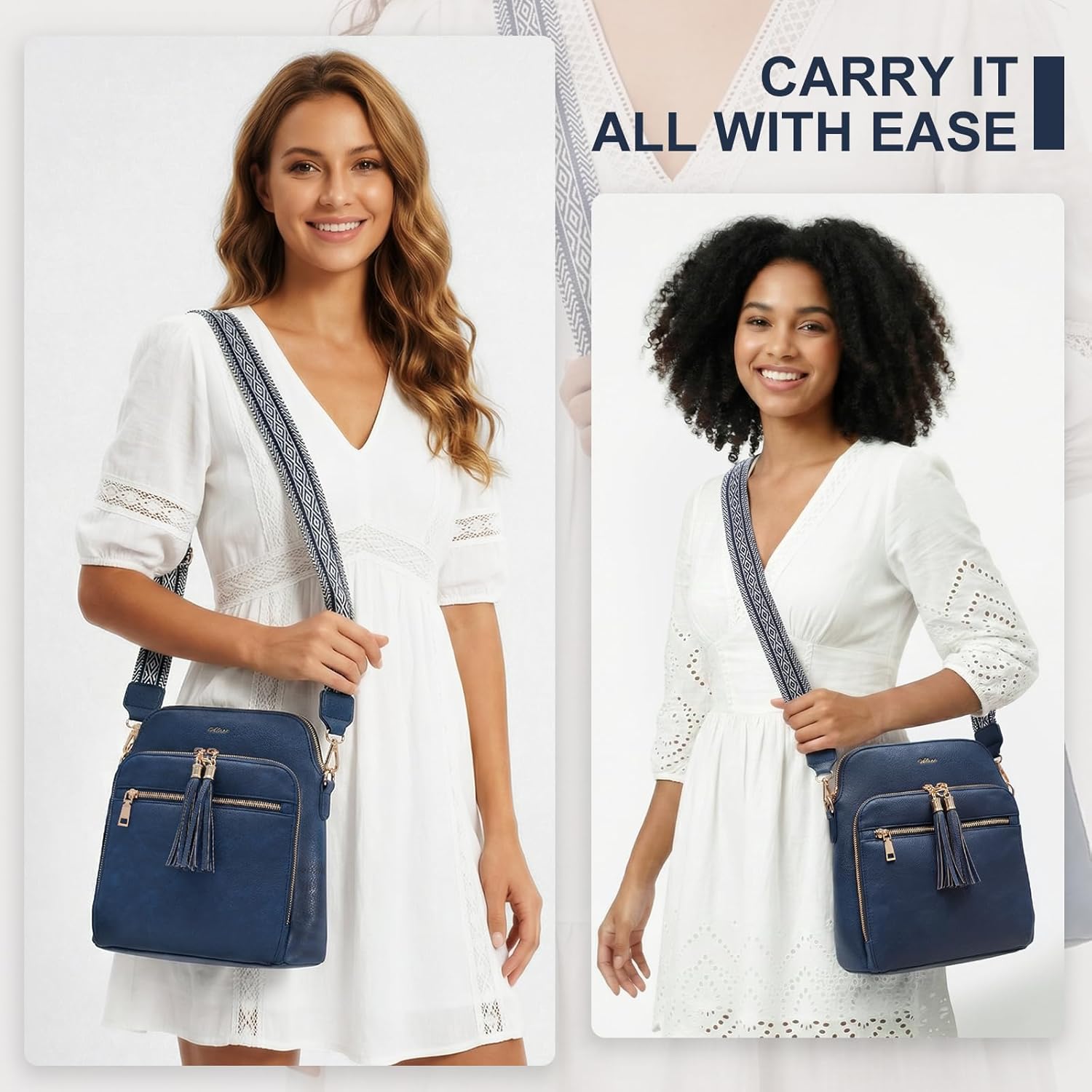 Women's Leather Crossbody Bags Anti Theft Purses RFID Blocking Handbags Trendy Travel Adjustable Strap Tassel