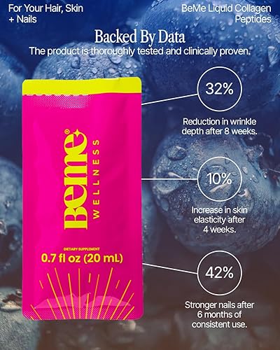 Miniatura 4 de BeMe Colágeno líquido para mujeres, 2500 mg Verisol colágeno líquido con biotina, CoQ10 y vitamina C  Péptidos de colágeno clínicamente probados