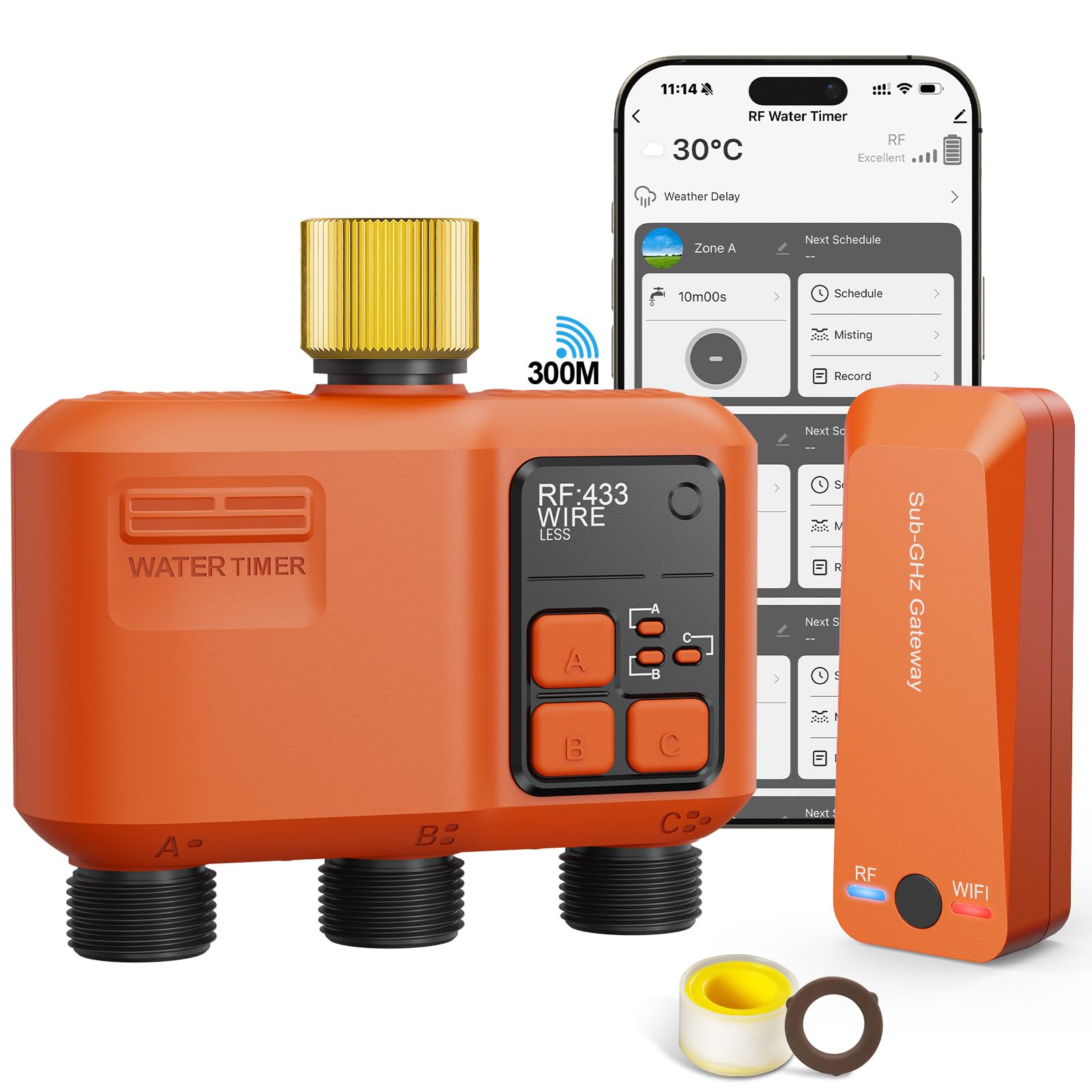 Timer intelligente WiFi a 3 zone, timer dell'acqua WiFi per tubo da giardino con portata di 984 m, app e telecomando, compatibile con Alexa e Google Voice, ritardo pioggia, sistema di irrigazione