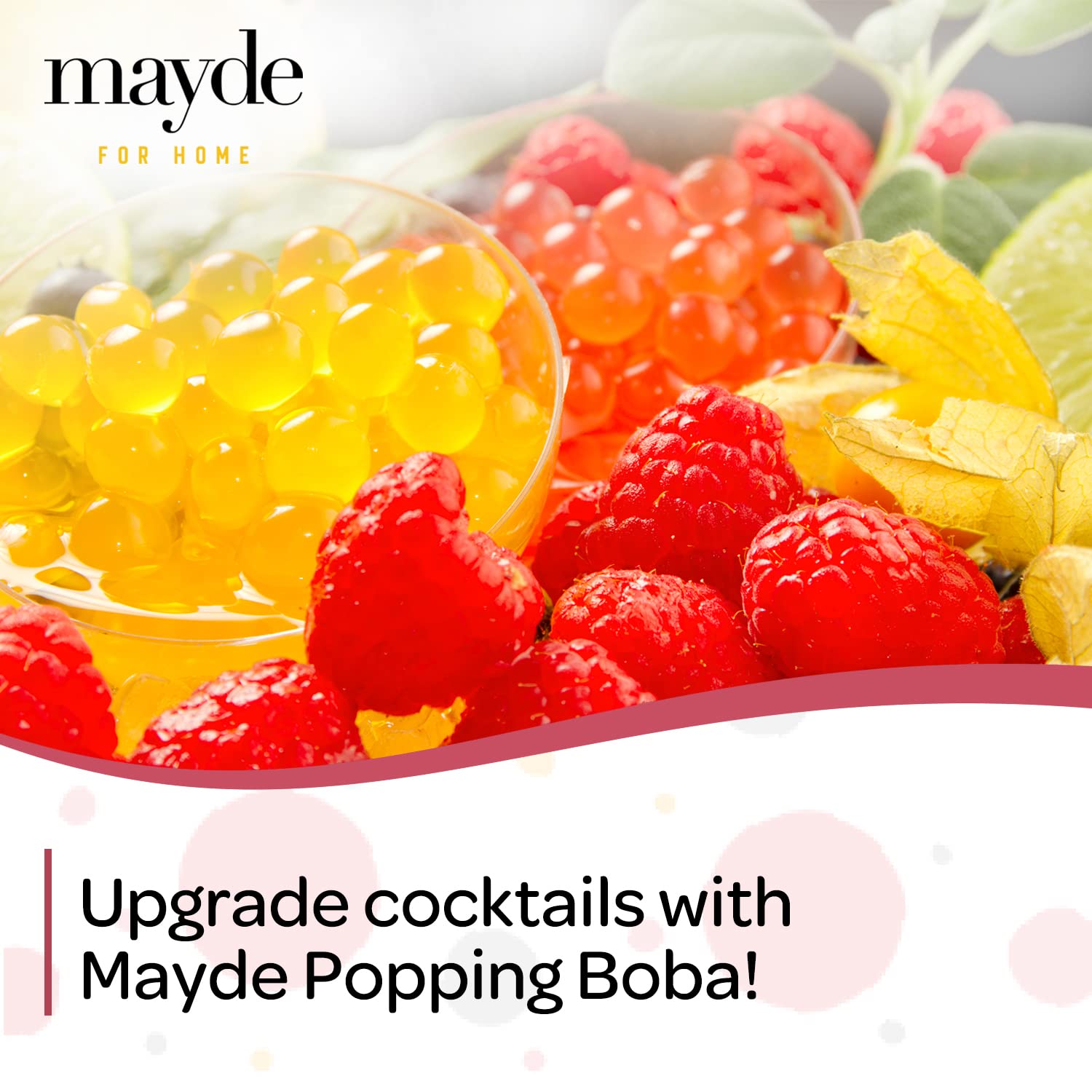 Mayde Popping Boba Pearls, Strawberry Boba Popping Pearls, Bursting Balls for Drinks, Desserts, & Breakfast Bowls, Strawberry Flavor, 7 Pounds