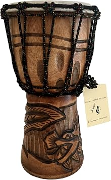 Djembe Drum Solid Wood Deep Carved Bongo Congo African Drum - 12" HIGH MED SIZE - Professional Quality - NOT MADE IN CHINA - JIVE BRAND Dragon