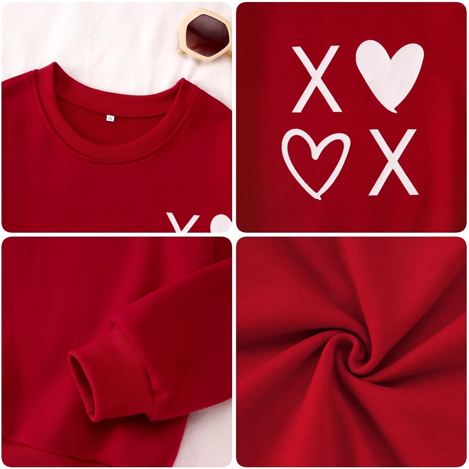 GLIGLITTR Women Valentine Sweatshirt Love Heart XOXO Funny Conversation Heart Graphic Shirt Tops Crewneck Oversized Outfits(Red2,Small)