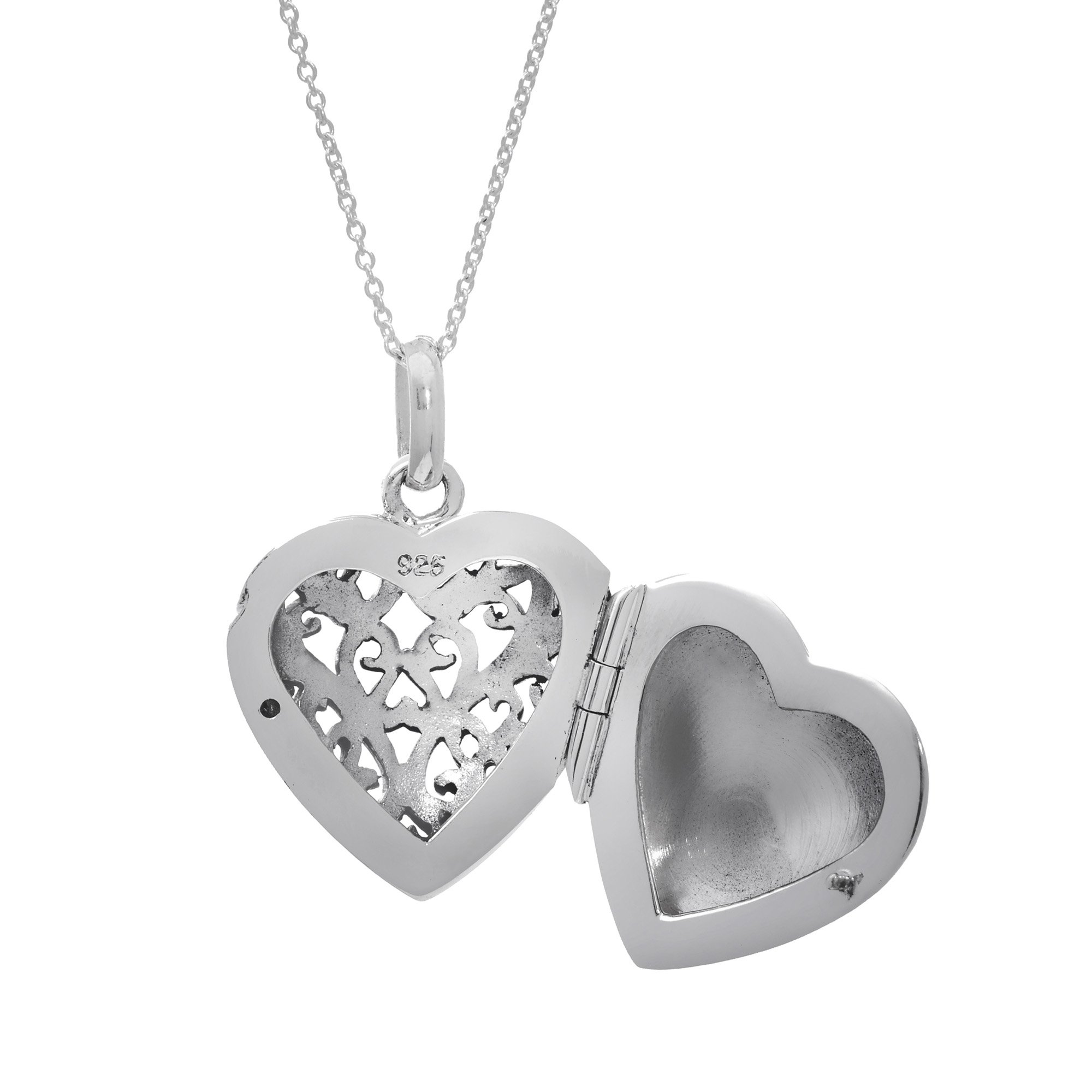 Collar con medallón de corazón de filigrana de plata de ley para mujer - Colgante adornado de flor de lis 925 en cadena de 18" Regalo del día de San Valentín Joyería de estilo victoriano con