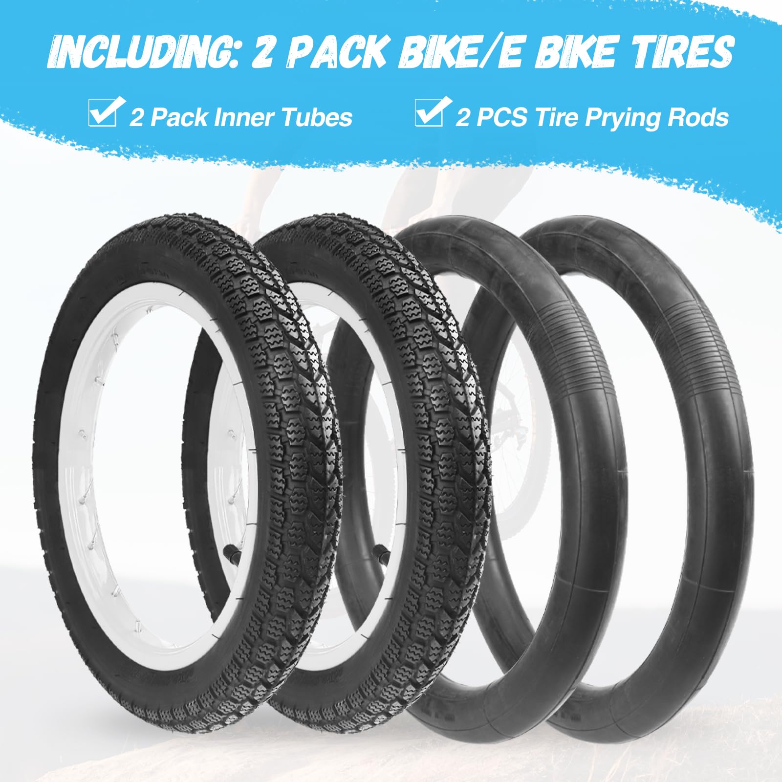 WEEROCK 14 Inch E Bike Tire Kids Bike Tires 2 Pack 14x2.125 Electric Bicycle Tires with 2 Pack 14 x 2.125/2.35 Inner Tubes Folding Replacement Bicycle Tyres for Electric Bicycle, Kid Bike, E-Scooter