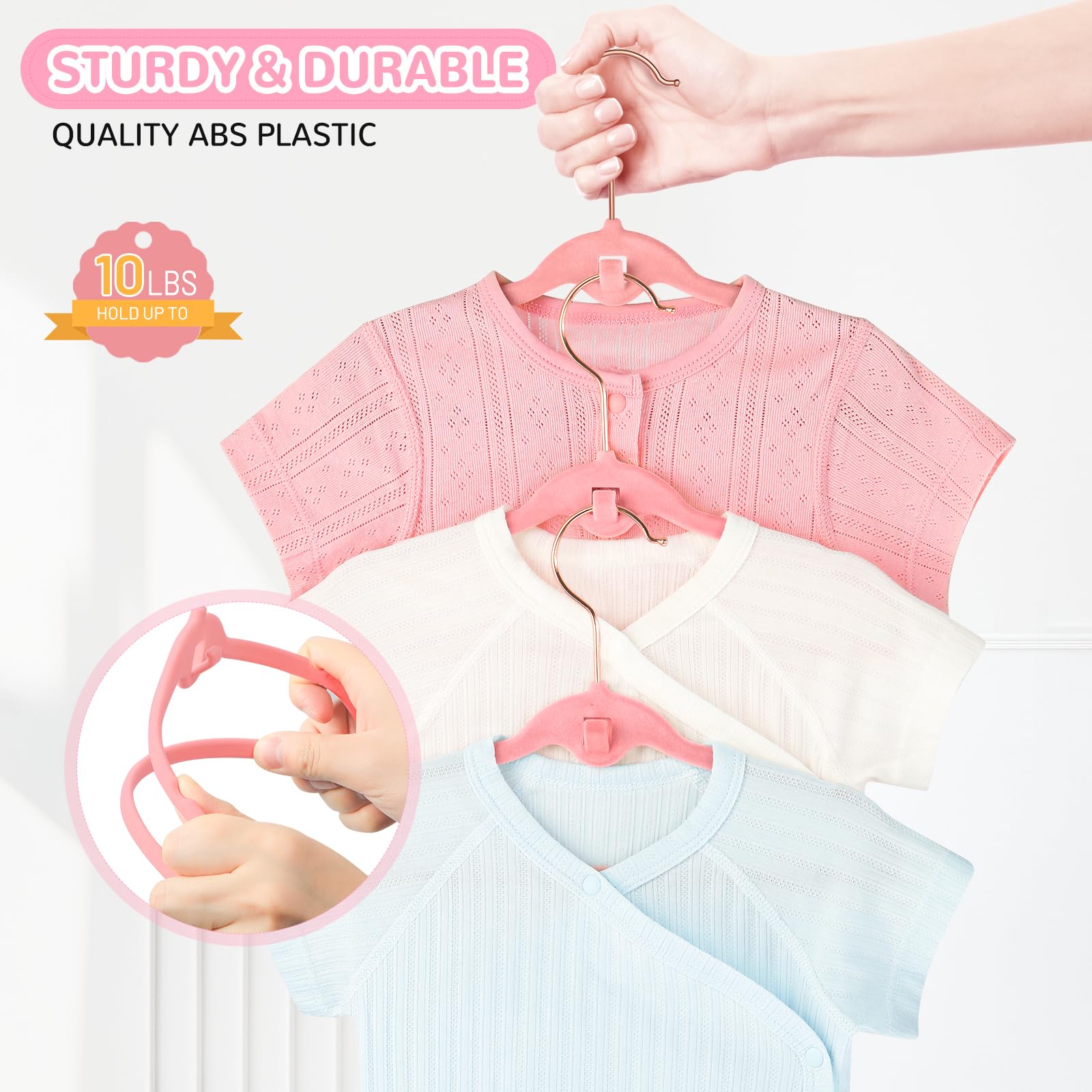 Baby-Samt-Kleiderbügel, 30 Stück, 27,9 cm, Rosa, Kinder-Kleiderbügel für Schrank, rutschfest, für Kleinkinder, für Kinderzimmer, dünn, platzsparend, stapelbar, Kinder-Kleiderbügel mit 360° drehbaren
