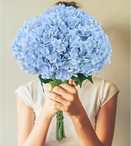 Miniatura 6 de Flores artificiales de hortensias, 4 flores de hortensias sintéticas de 21 pulgadas de tacto real con tallos largos para centros de mesa de boda,