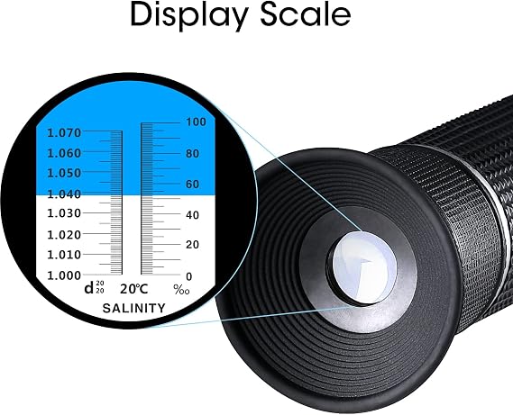 Salinity Refractometer, Saltwater Refractometer for Seawater, Pool, Tank, Testing, Marine Fishkeeping, Dual Scales Salinity Hydrometer Tester Meter for Specific Gravity with ATC Function