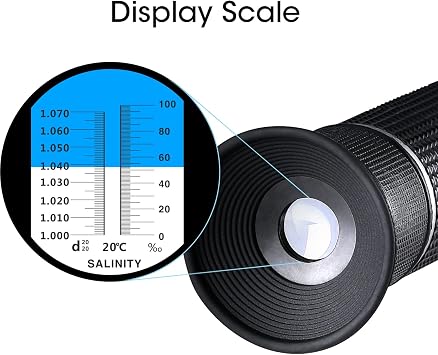 Salinity Refractometer, Saltwater Refractometer for Seawater, Pool, Tank, Testing, Marine Fishkeeping, Dual Scales Salinity Hydrometer Tester Meter for Specific Gravity with ATC Function