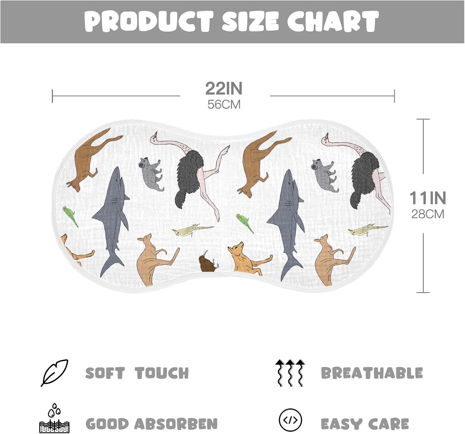 Australian Animal Koala Kangaroo Muslin Burp Cloths for Baby 4 Pack 100% Cotton Baby Washcloths Bibs for Boy Girl