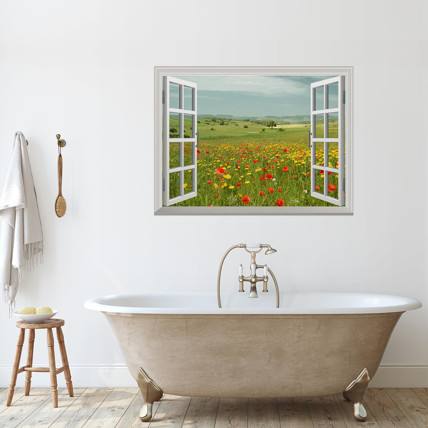 wall26 Entfernbarer Wandaufkleber/Wandbild – Schönes Frühlingsfeld mit Wildblumen | Kreative Fensteransicht Wanddekoration – 91,4 x 121,9 cm