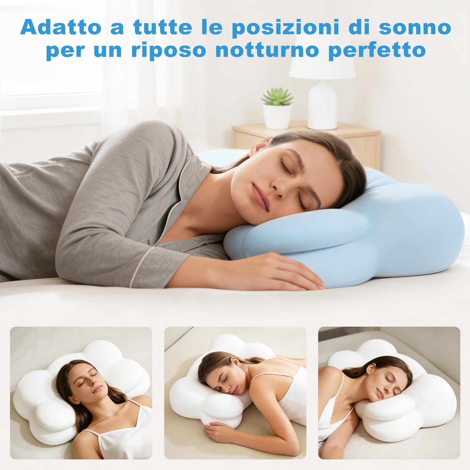 Mailirious Cuscino Cervicale in Memory Foam, Cuscino Ergonomico per il Supporto del Collo, Adatto per Dormire su Fianco, Schiena e Stomaco, Con 2 Federe Sfoderabili e Lavabili, 69×38×9/11 cm