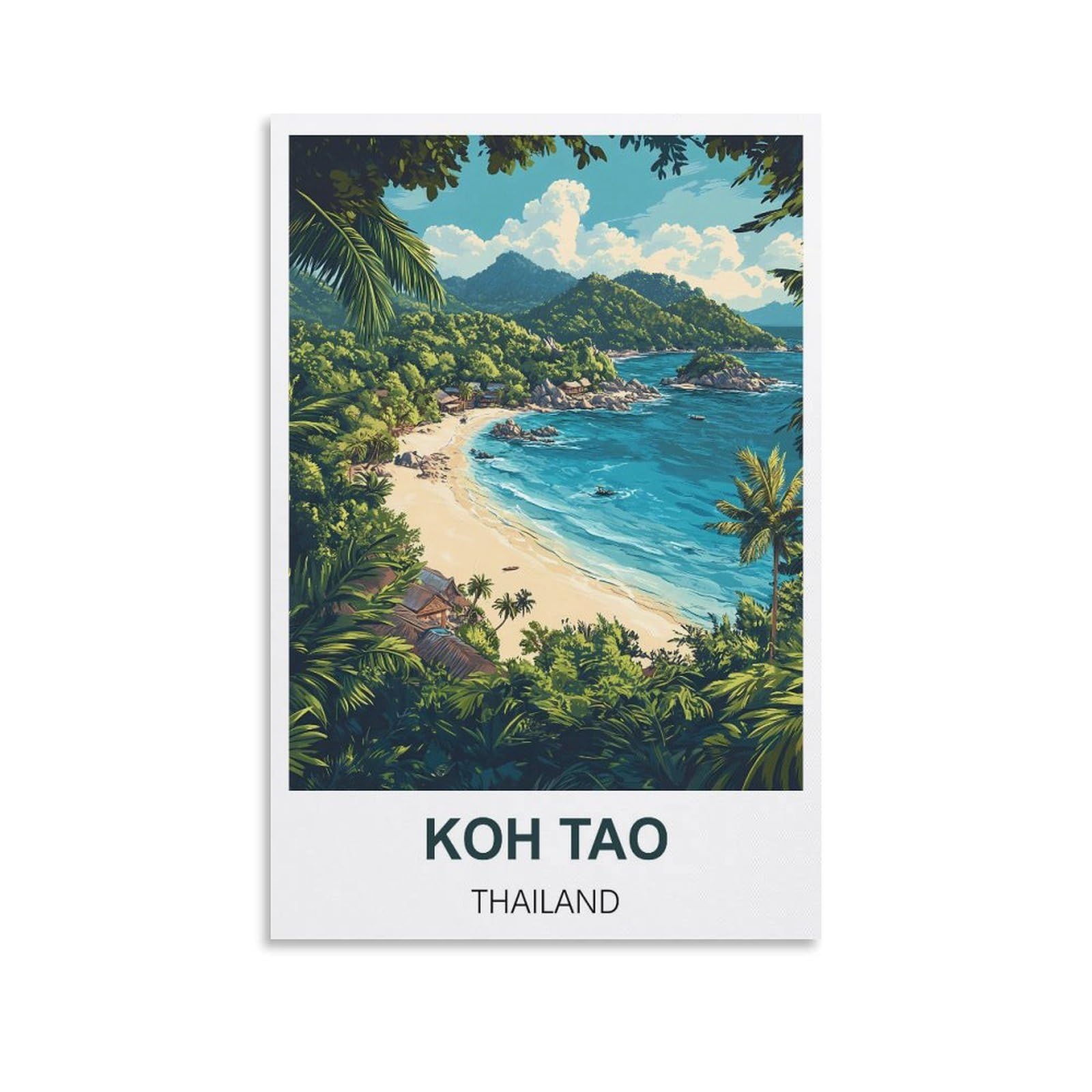 Fjiwecwsq Unframe-Style Koh Tao Thailand Vintage Travel Poster 24X36inch(60X90cm) Canvas Wall Art Painting Prints