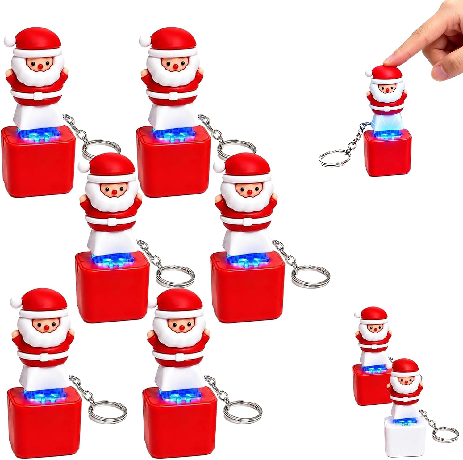 3 PCS Santa Claus Luminous Voice Keychain, Type‑C Rechargeable Fidget Toy Singing Santa Claus Keychain with LED Light
