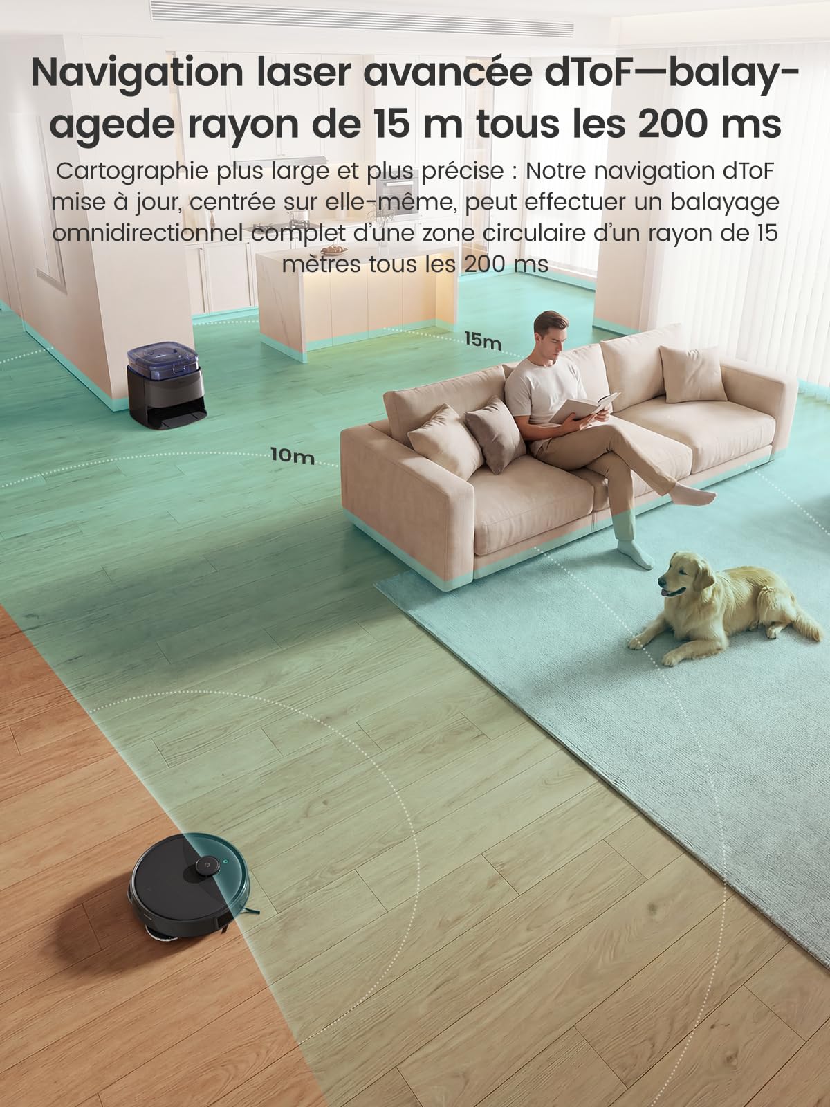 Lefant M3Ultra Robot Aspirateur Laveur, Station Auto-Nettoyage, Navigation Laser dToF 15m, Aspiration 23000Pa, Autonomie 220min, Lavage 75℃, Séchage Froid, Évitement d'obstacles PSD, WiFi 5G