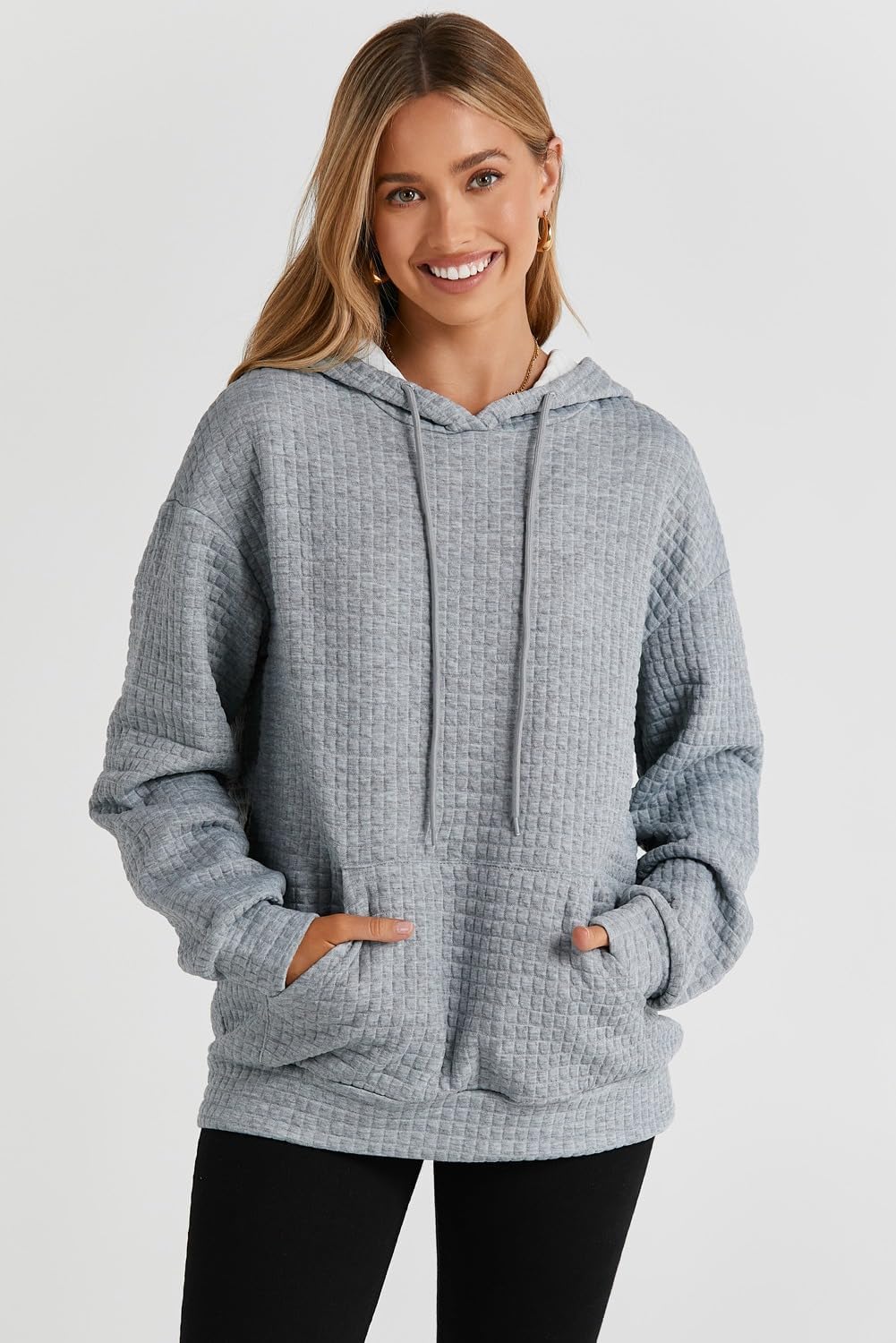 SHEWIN Womens Hoodies Casual Long Sleeve Drawstring Waffle Pullover Tops Loose Hooded Sweatshirt with Pocket - Image 5