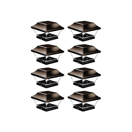 NOMA Solar Post Lights | Waterproof Outdoor Cap Lights for 4 x 4 Wooden Post, Deck, Patio, Garden, Decor or Fence | Warm White LED Lights, 8-Pack (Bronze)