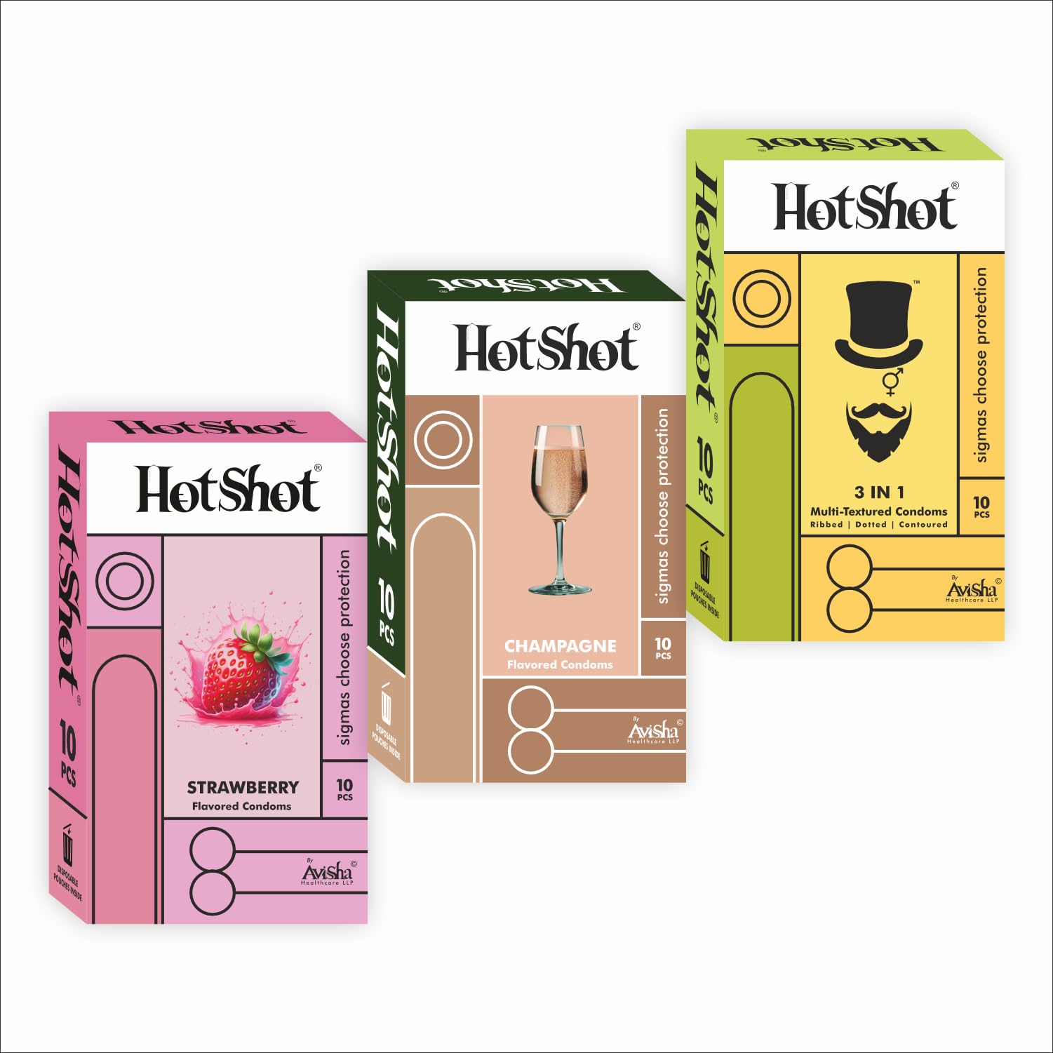 HOTSHOT Combo Condom Men - 3 in 1 Dotted Ribbed Contoured, Strawberry and Champagne Flavour Condom, 30 Units-image-5