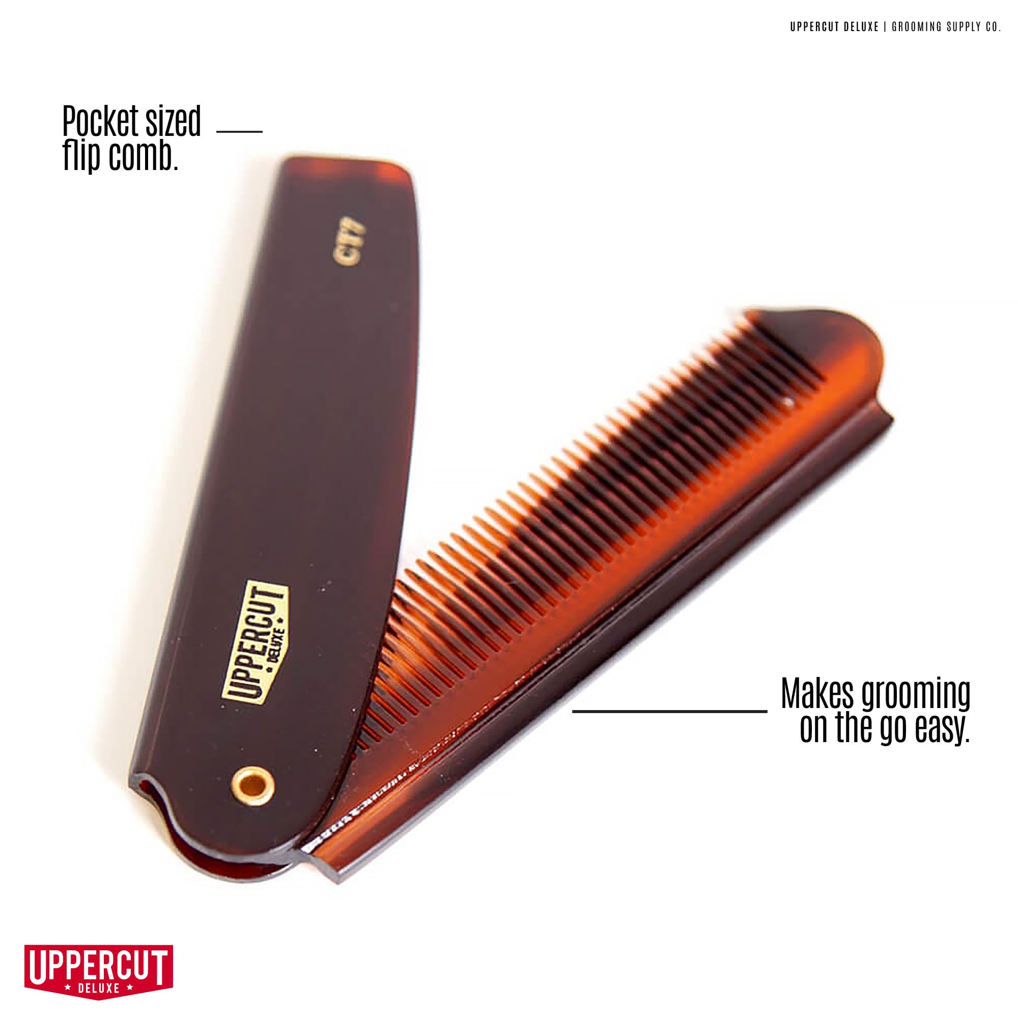 Uppercut Deluxe CT7 Flip Comb For Men, A Tortoise Shell Pocket Comb, Rework your Style All Day, Suitable For Long and Short Hair Styles