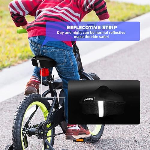Miniatura 4 de ANZOME Funda de cojín para asiento de bicicleta de gel para niños, 9 x 6 pulgadas, espuma viscoelástica, extra suave, almohadilla para sillín de