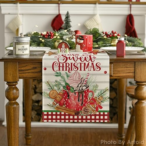 Miniatura 7 de Artoid Mode Camino de mesa de Navidad dulce de pan de jengibre helado, decoración de mesa de comedor de cocina de invierno para el hogar, fiesta,