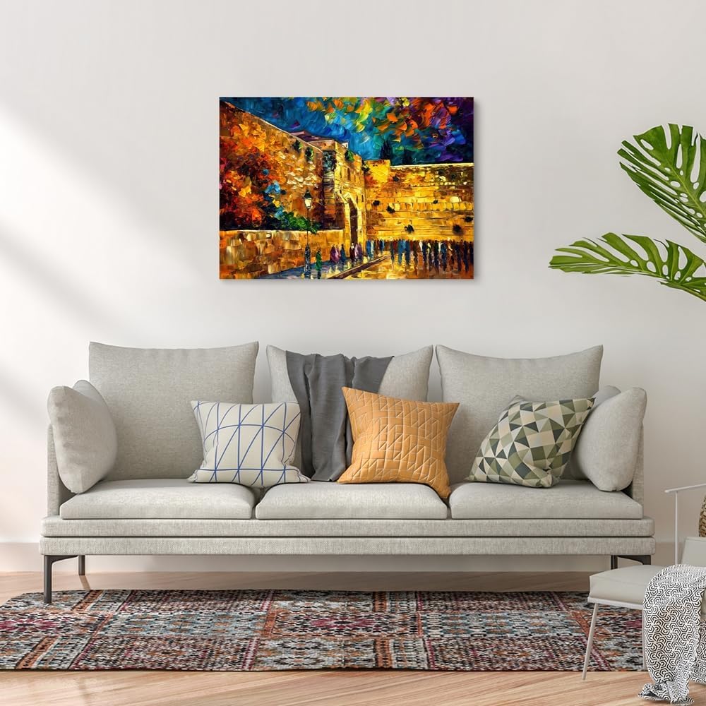 SKYSUKEY The Western Wailing Wall Canvas Print, Jewish Painting, Impressionist Jerusalem Wall Decor for Living Room, Bedroom, Office, Framed Canvas Wall Art, 16"x24"