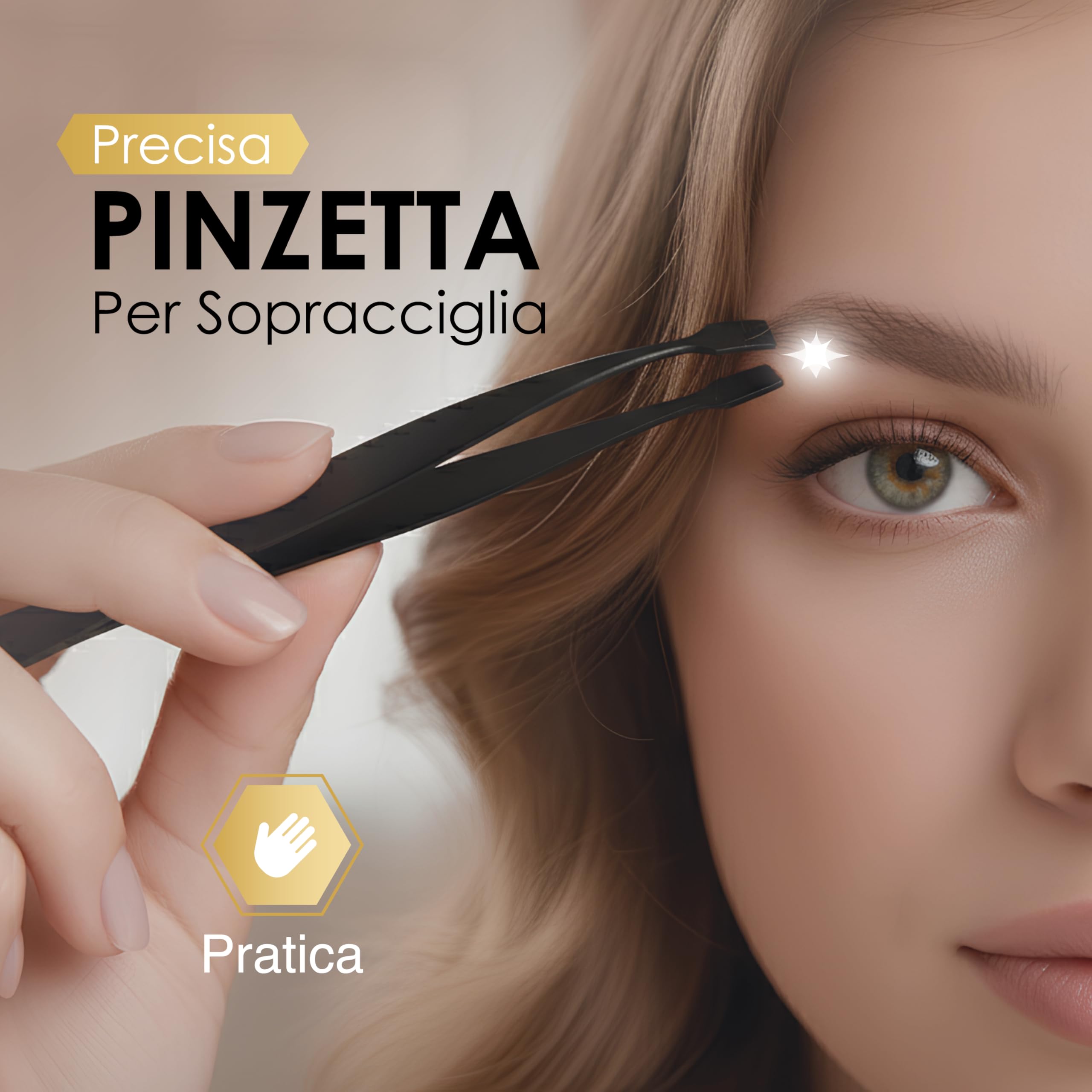 Pinzetta Sopracciglia Professionale in Acciaio Inox, Punta Obliqua di Precisione, Pinzette per Peli Incarniti e Viso, Ideale per Donna e Uomo, Uso Estetico e Domestico
