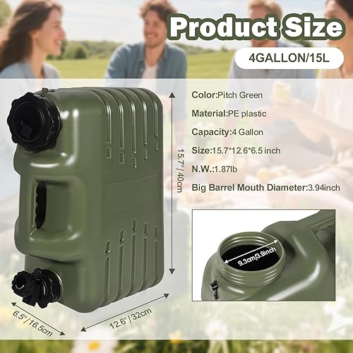 Miniatura 6 de REDCAMP Contenedor de agua portátil de 4 galones15L con espiga, jarras de agua para camping, tanque de agua, almacenamiento portátil de agua de