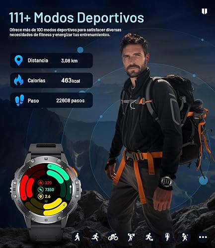 Vista 5 de Military Smart Watches for Men for Android/iPhone-1.43'' Amoled Display Fitness Watch with Heart Rate/SpO2/Sleep Monitor/100+