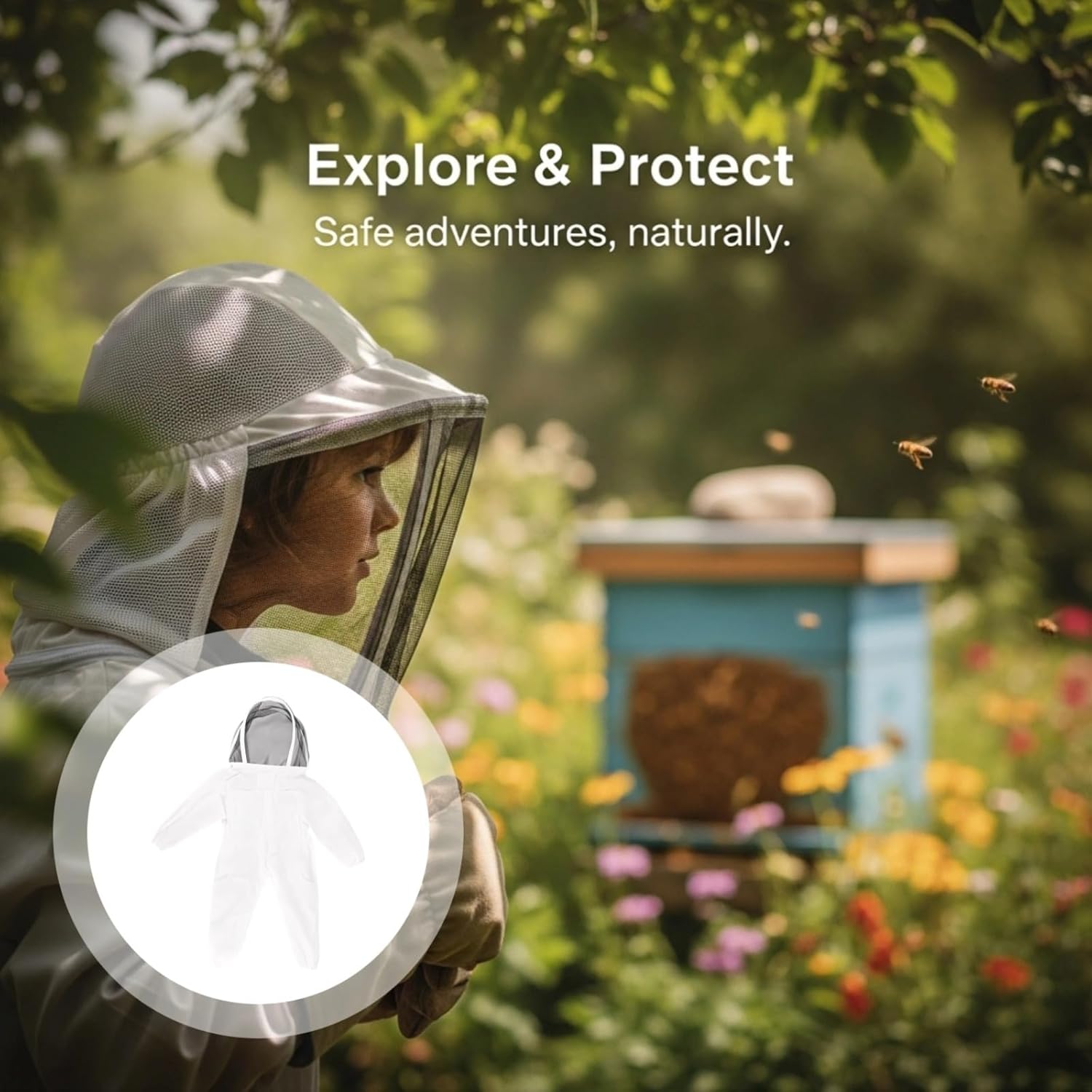 Young Beekeeper'S Outfit, Full Body Bee Suit with Gloves, White, Breathable, Protective, Measures 15.7 X 11.8 X 0.8 in