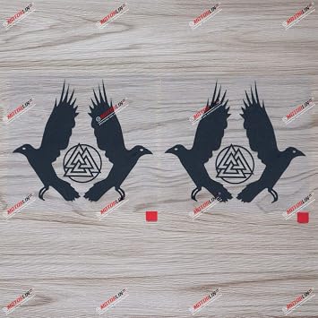 2X Black 5 Huginn and Muninn Twin Ravens Valknut Decal Sticker Car Vinyl Norse Odin a