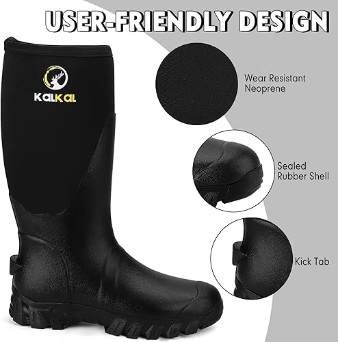 Miniatura 7 de Kalkal Botas de goma para hombres, de neopreno de 0.236 pulgadas, impermeables, antideslizantes, aisladas, botas de trabajo de goma para caza de