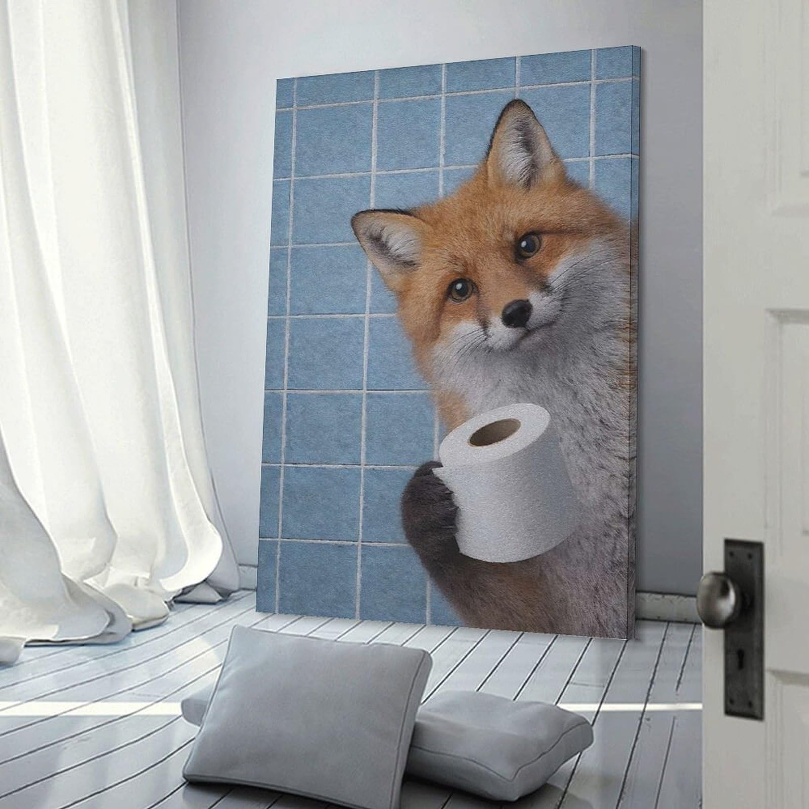 Junmoney Frame-Style-19 Wall Art Print Fox Holding Toilet Paper, 08X12inch(20X30cm), For Home Lounge, Bedroom Or Reading Nook, Modern Wall Decor For Cosy Interiors