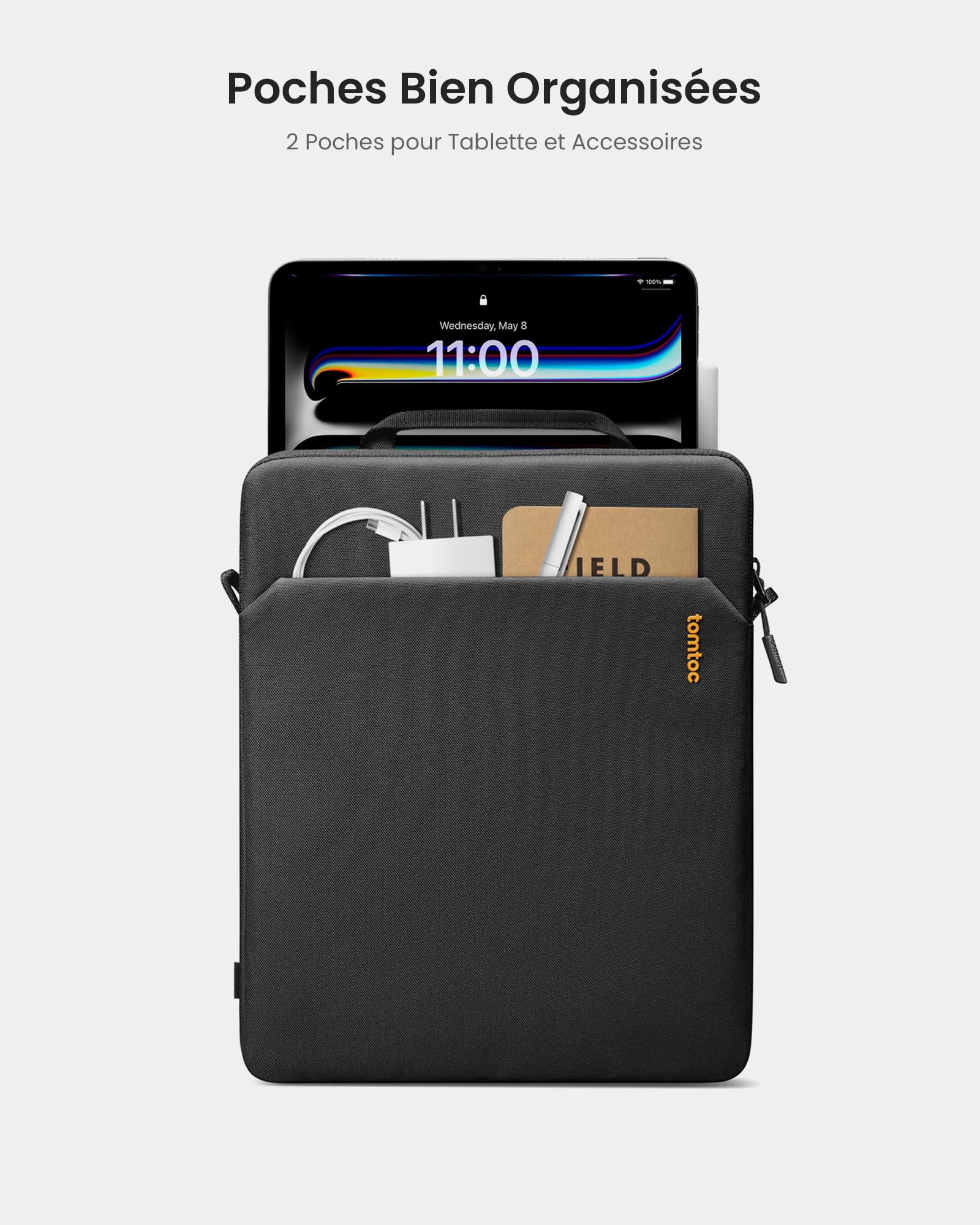 tomtoc Sac à bandoulière de Tablette pour 11 Pouces iPad Pro M4 & iPad Air M3/M2 2025-2024, 11 Pouces iPad 11 A16 2025, iPad Air 5/iPad 10, Sac à bandoulière Léger avec Rangement Accessoires