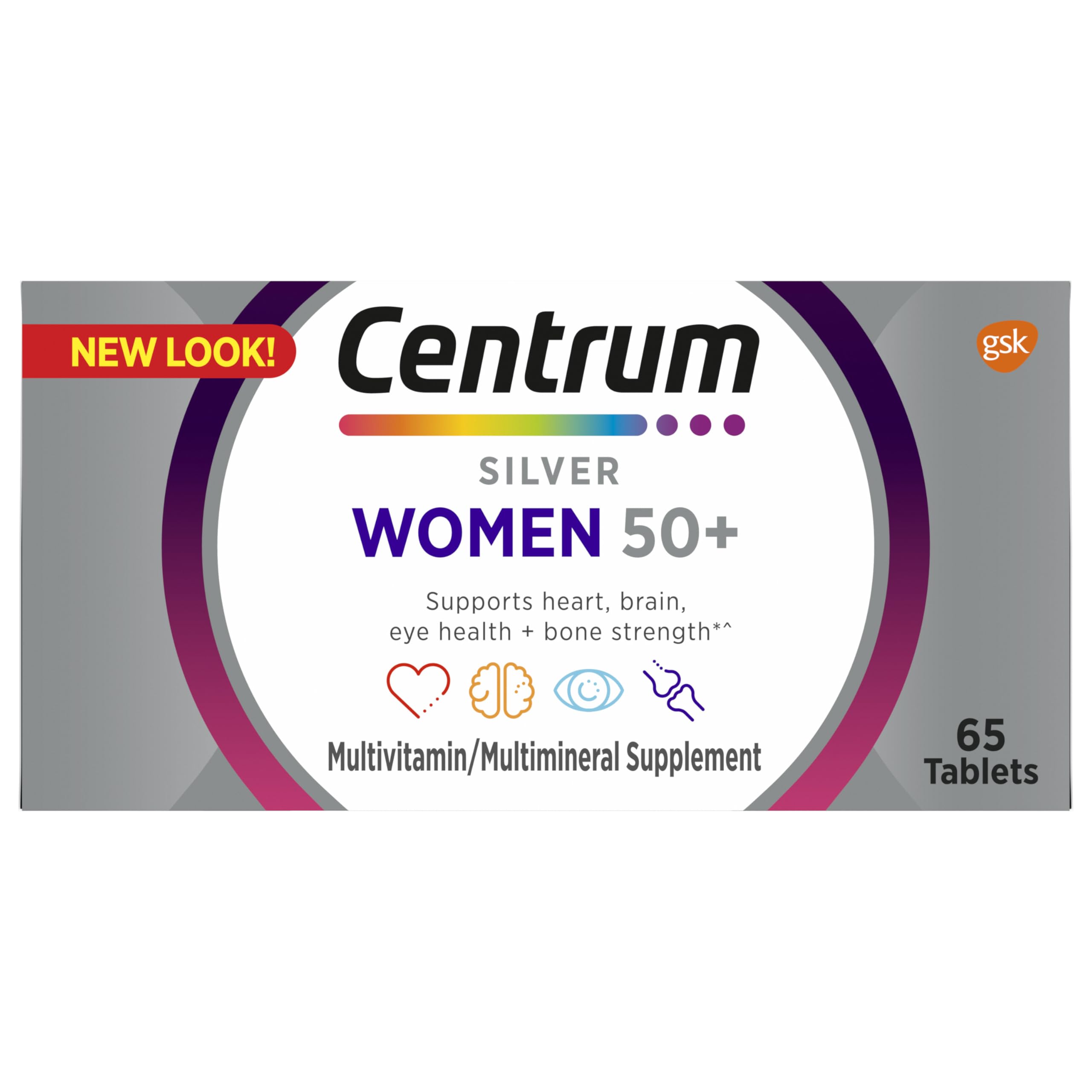 Centrum Silver Women's Multivitamin for Women 50 Plus, Multivitamin/Multimineral Supplement with Vitamin D3, B Vitamins, Non-GMO Ingredients, Supports memory and cognition in older adults - 65 Ct