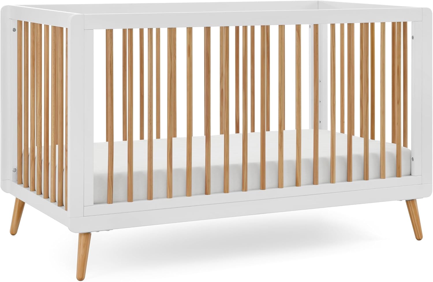 Tatum 3-in-1 Convertible Crib, White/Natural Finish, Solid Wood, Adjustable Mattress Height, Converts to Toddler Bed & Daybed, Fits Standard Full-Size Crib Mattress