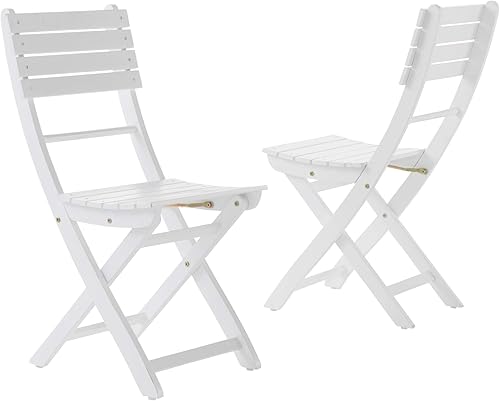 Christopher Knight Home Positano - Sillas de comedor plegables de madera de acacia para exteriores, juego de 2 piezas, PU/blanco