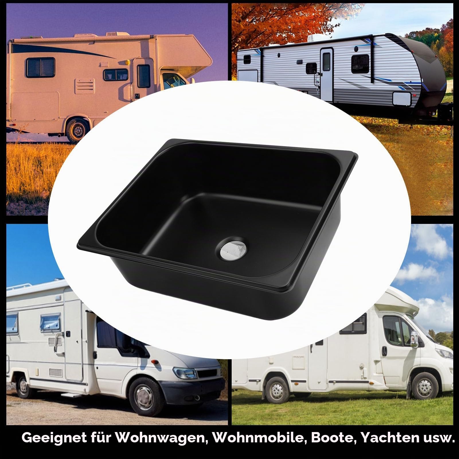 Edelstahl-Wohnmobil-Spüle, 320 X 260 X 100 Mm, Edelstahl-Wohnmobil-Küchenspüle, Küchen-Badezimmerwaschbecken mit 40-mm-Ablauf für Boot, Wohnwagen, Wohnmobil, Unterbau-Küchenspüle