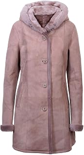 Women's Elegant Taupe Hooded Suede Merino Shearling Sheepskin Jacket