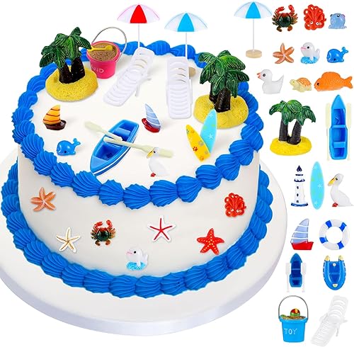 Miniatura 3 de 50 piezas de decoración hawaiana para tartas de playa, silla, paraguas, barco, tabla de surf, verano, palmera del océano, decoración para tartas,