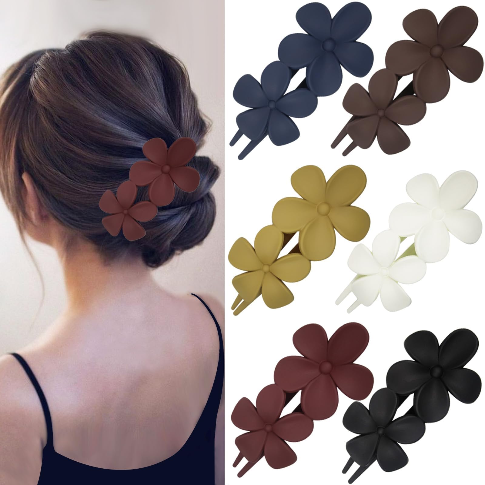 6 Pcs Matte French Flower Hair Clip Fashion Non-slip Claw Clip Clamps Grab All Hairstyles Elegant Hair Accessories Women Girls Party Decoration