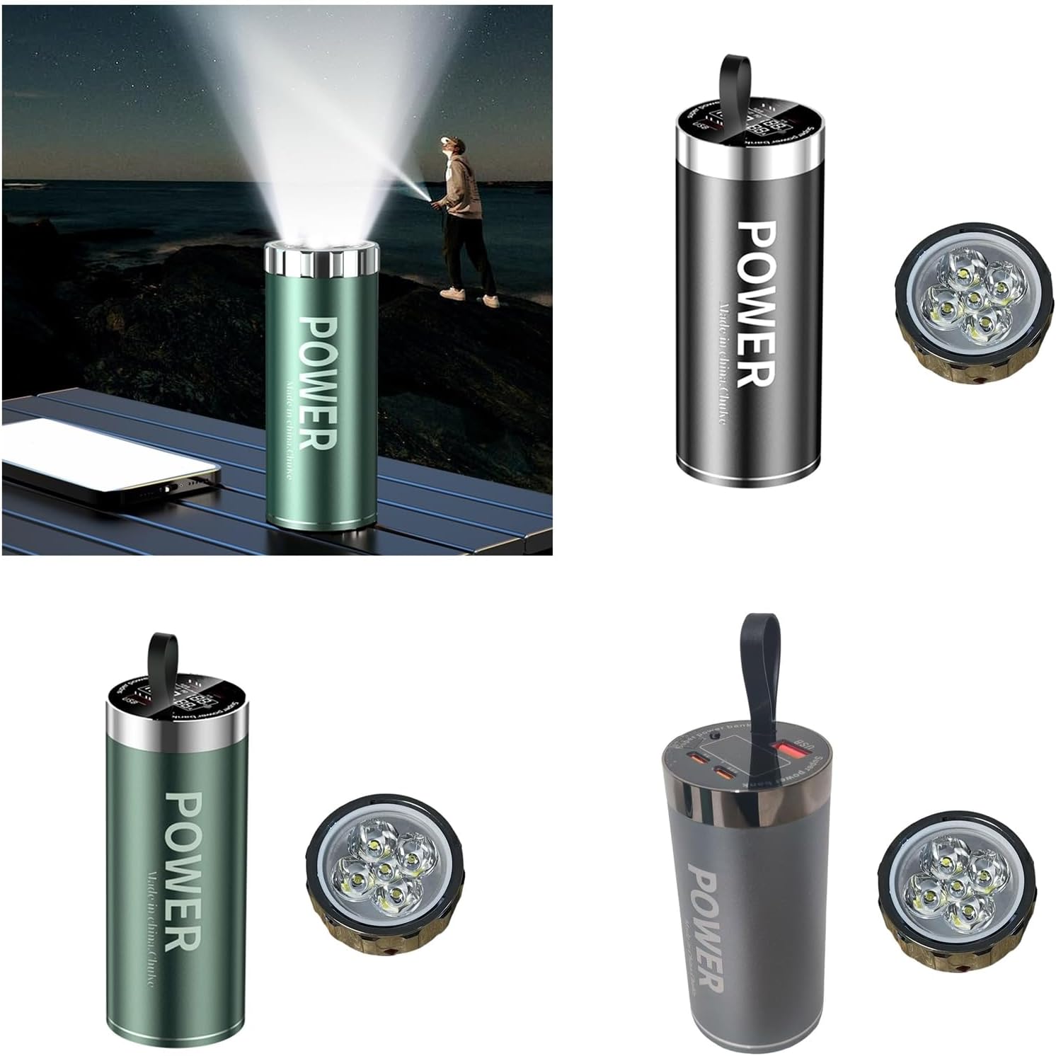 パワーバンクケース 3 ギア輝度調整可能なライトヘッド 46800 バッテリーホルダーダブル Type-C USB 出力充電ボックス