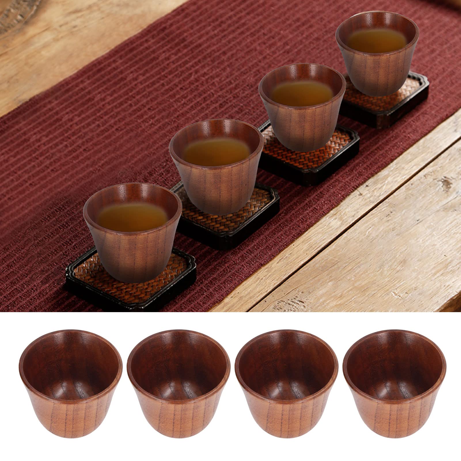 ZPSHYD 4 squisite Tazze da tè Giapponesi in Legno di Piccola capacità, Tazze da Bere in Legno, Tazze da Sake in Legno Naturale, Set da tè in Legno - Utensili da tè Resistenti al Calore