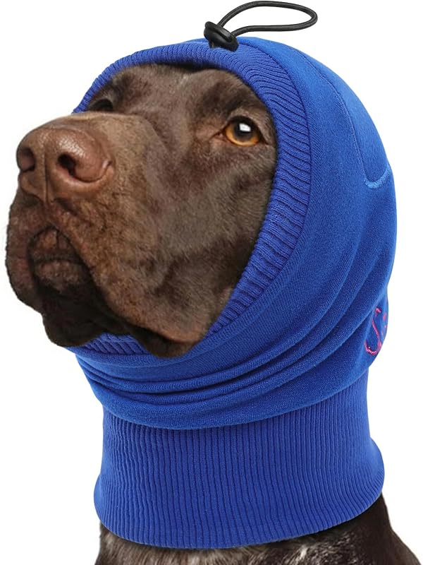 Protetor Auricular com Capuz para Cães SUNFURA, Tecido Elástico e Almofadas Absorventes, Azul, Tamanho Grande