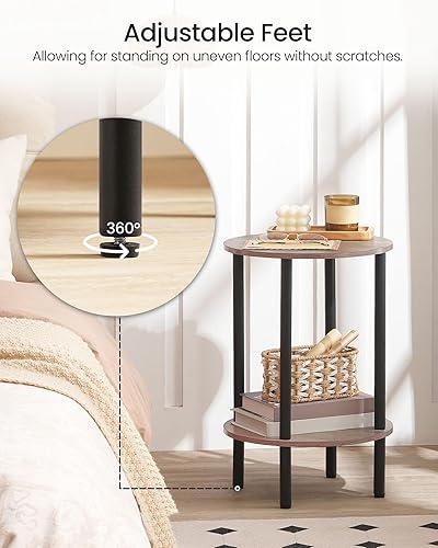 Miniatura 4 de Juego de 2 mesas auxiliares redondas, mesa auxiliar de 2 niveles, mesita de noche pequeña con tubo de metal resistente, mesa auxiliar industrial,