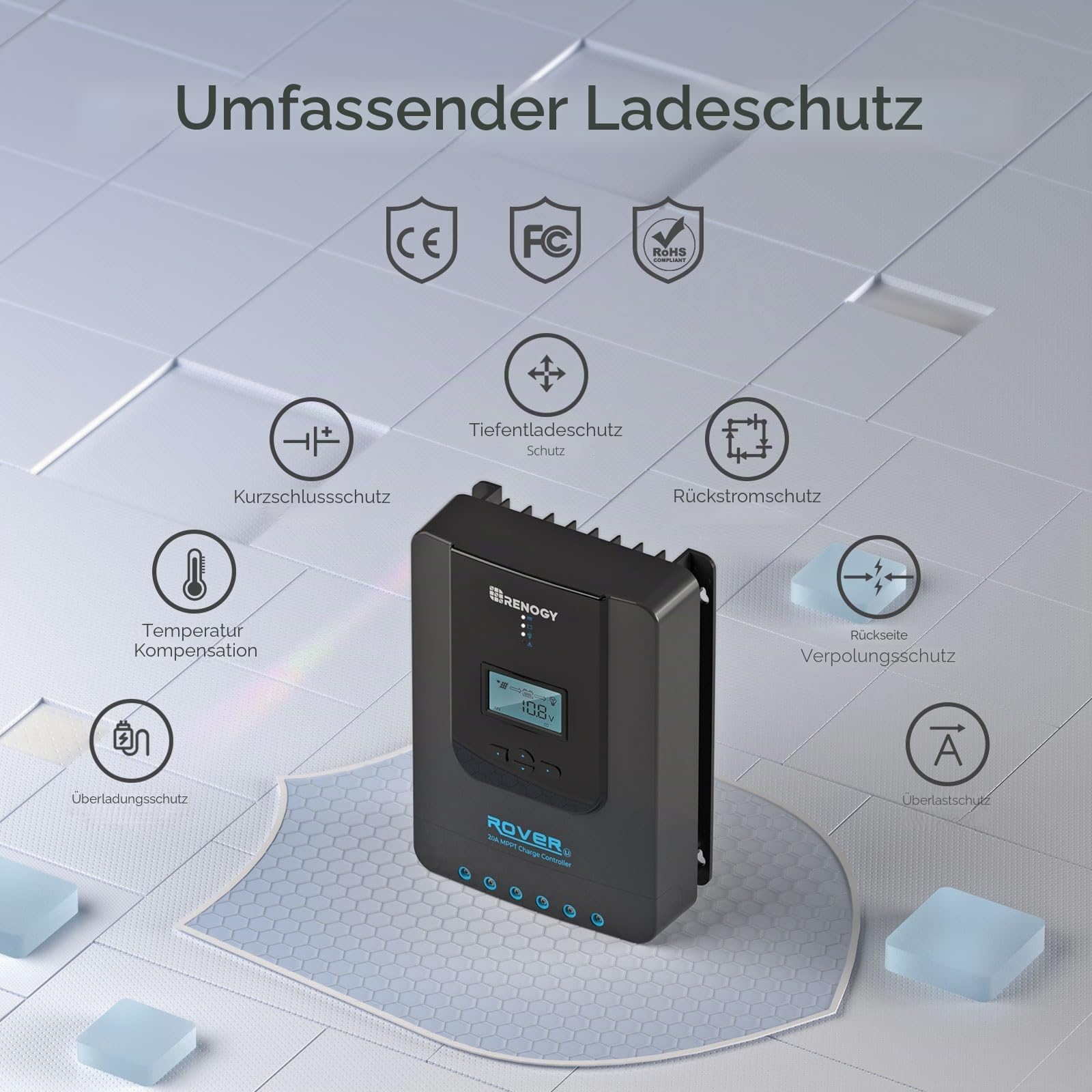 Renogy 20A 12/24 V MPPT Solarregler Solarmodul Laderegler mit LCD-Bildschirm