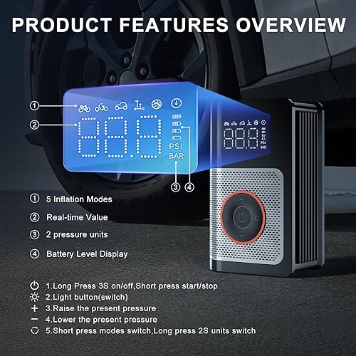 Miniatura 3 de Inflador de neumáticos, compresor de aire portátil, inflador de neumáticos portátil de 160 PSI para automóvil, bomba de aire de neumáticos de